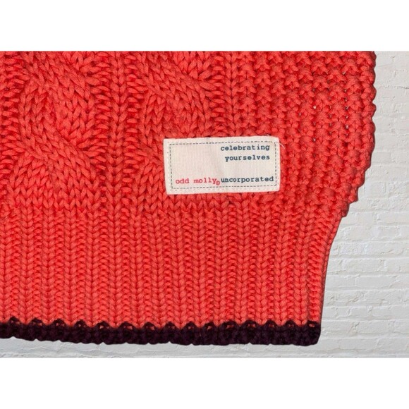 Odd Molly 110 Cable Knit Fisherman Turtleneck Sweater Size 2 Coral Pink Bright - Picture 8 of 12